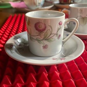 PRETTY PAIR OF CORDON BLEU FLORAL DEMITASSE TEACUPS AND SAUCERS